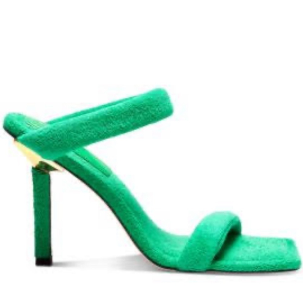 NIB Good American green terry double strap heels size 7/7.5